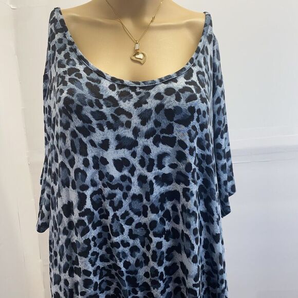 Jollie Lovin Woman's Short Sleeve Swing Dress Size 5X Leopard Print Blue Pockets - Picture 12 of 16